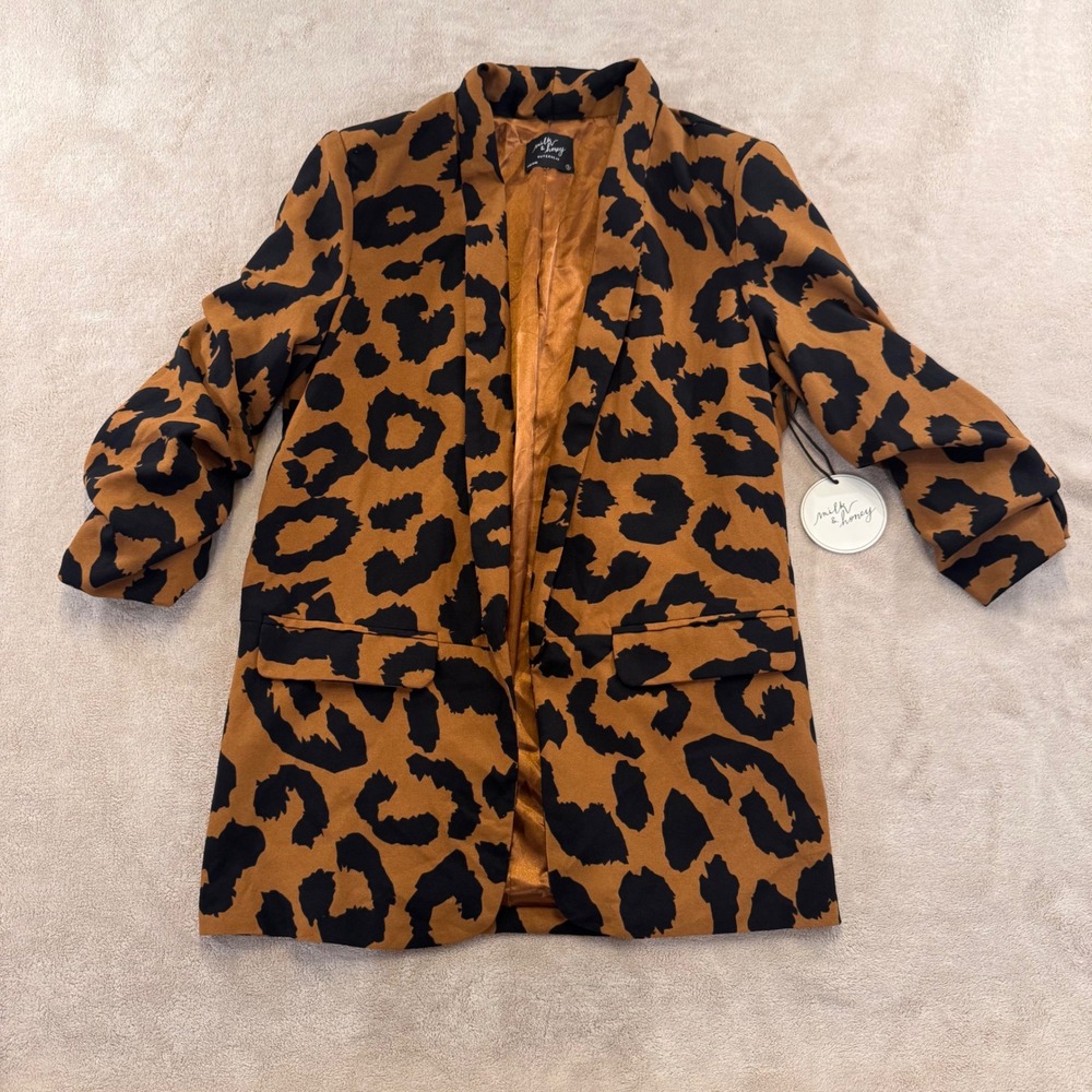 Milk & Honey Leopard Print Blazer Mob Wife Chic Edgy Luxe Party Indie Retro Sz S - Picture 2 of 11